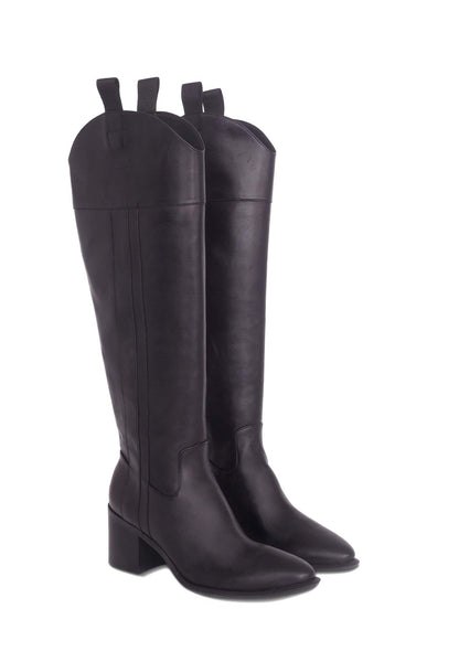 Mangará Atelier Black Calf Leather Knee-High Boots – Women’S Block Heel Riding Boots