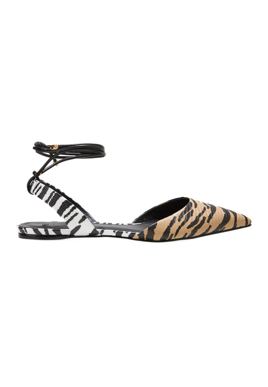Mangará Atelier Animal Print Calf Leather Flat Sandals Palmito – Women’S Pointed Toe With Ankle Strap