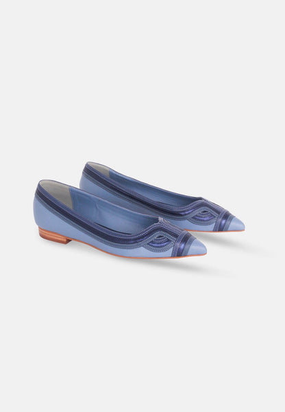 Mangará Atelier Blue Leather Ballerinas – Women’S Flat Shoes With Layered Detail