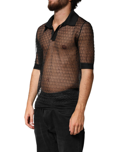 Dolce & Gabbana Black Sheer Short Sleeves Casual Polo  Top
