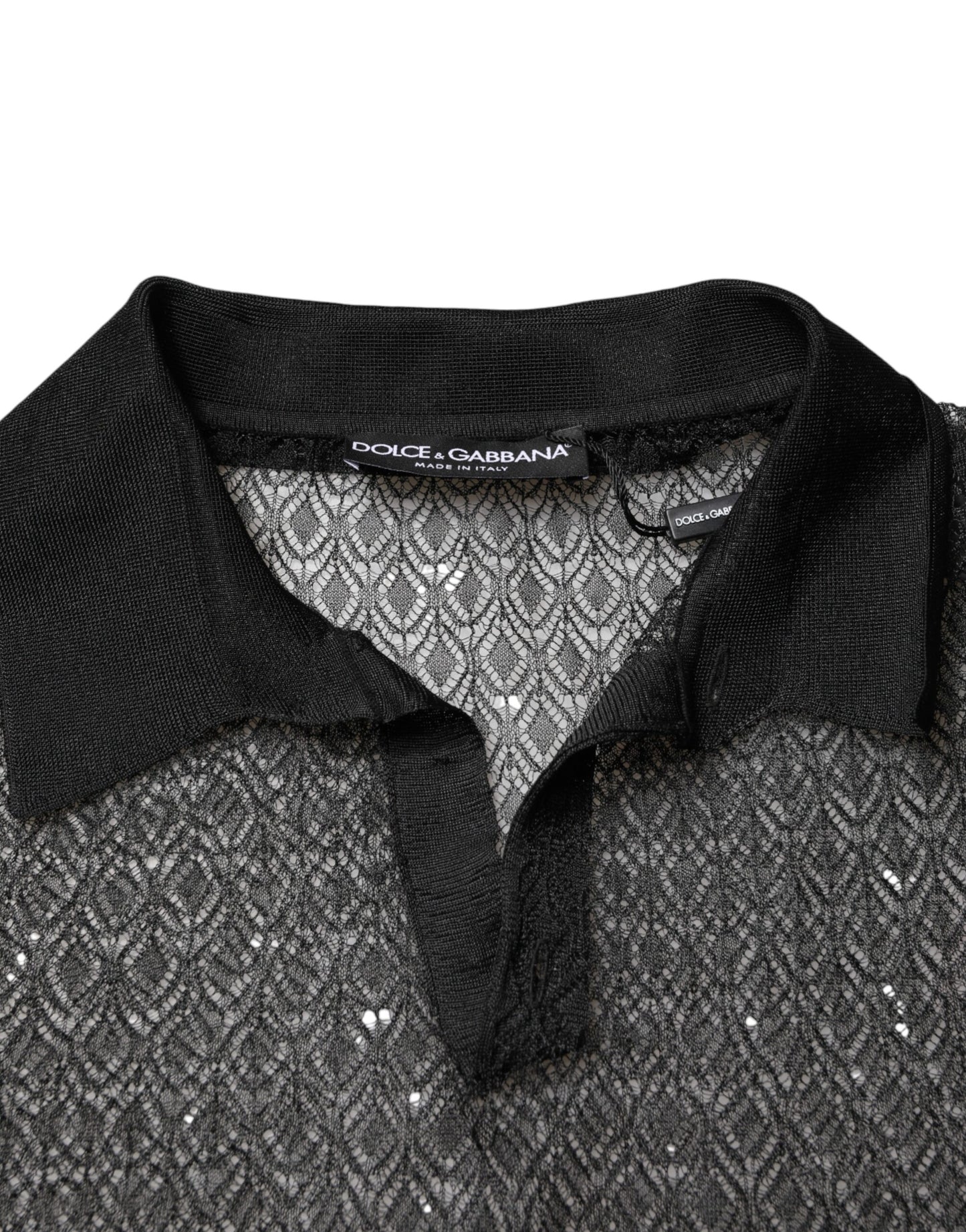 Dolce & Gabbana Black Sheer Short Sleeves Casual Polo  Top