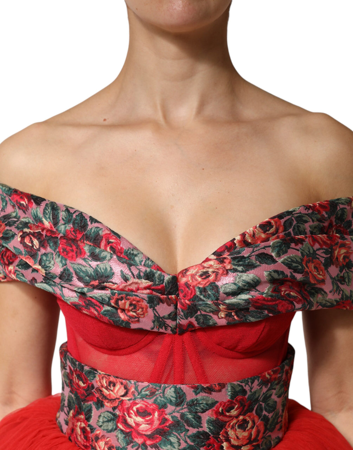 Dolce & Gabbana Women's A Line Gown Cocktail Polyamide Polyester Cotton & Silk Midi Dress - Red Patterned Floral