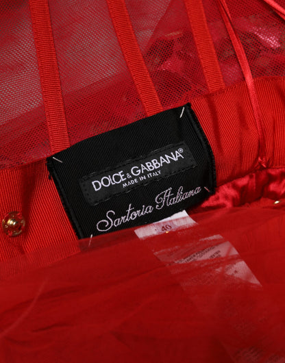 Dolce & Gabbana Women's A Line Gown Cocktail Polyamide Polyester Cotton & Silk Midi Dress - Red Patterned Floral