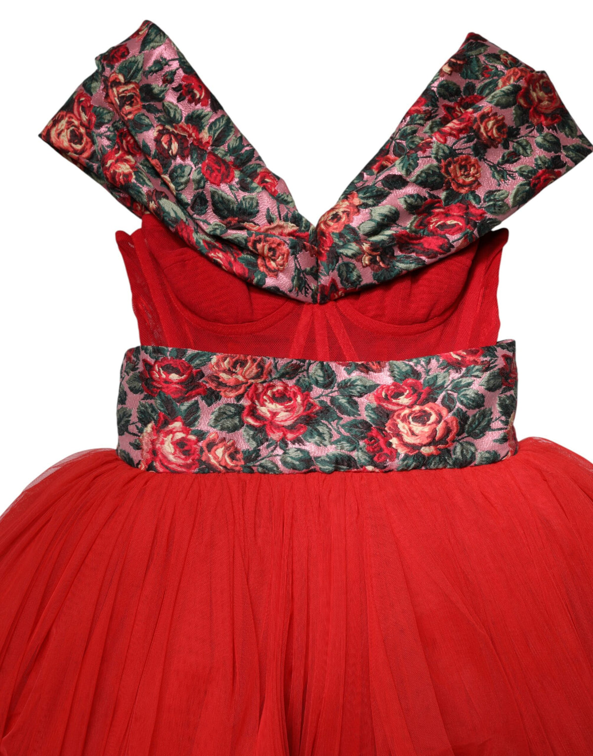 Dolce & Gabbana Women's A Line Gown Cocktail Polyamide Polyester Cotton & Silk Midi Dress - Red Patterned Floral