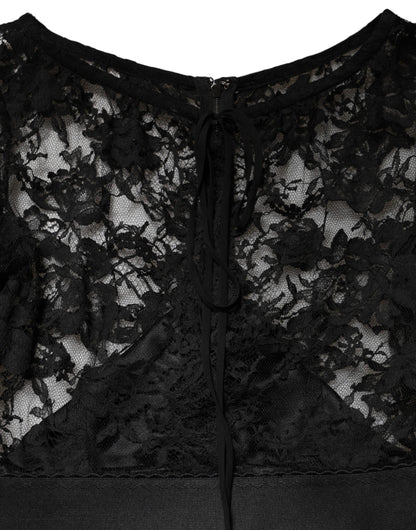 Dolce & Gabbana Black Lace Trim Cotton Sheath Midi Dress