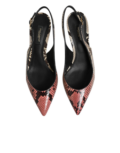 Dolce & Gabbana Women's Calf Python & Goat Leather Mid-Heel Slingback Pumps Heels - Multicolor