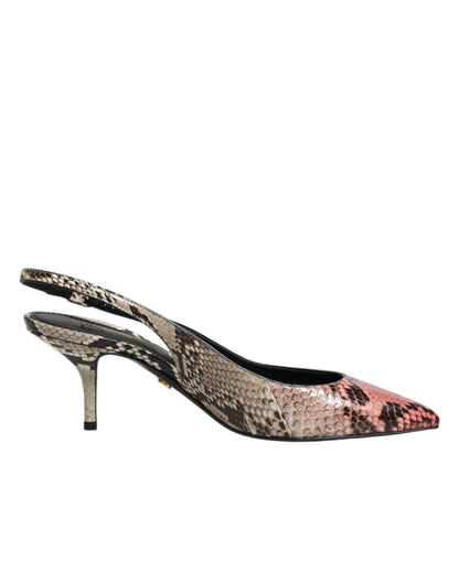 Dolce & Gabbana Women's Calf Python & Goat Leather Mid-Heel Slingback Pumps Heels - Multicolor