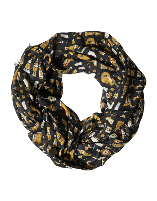 Dolce & Gabbana Lace Modal & Cashmere Rectangular Stole Wrap Scarf - Black Print