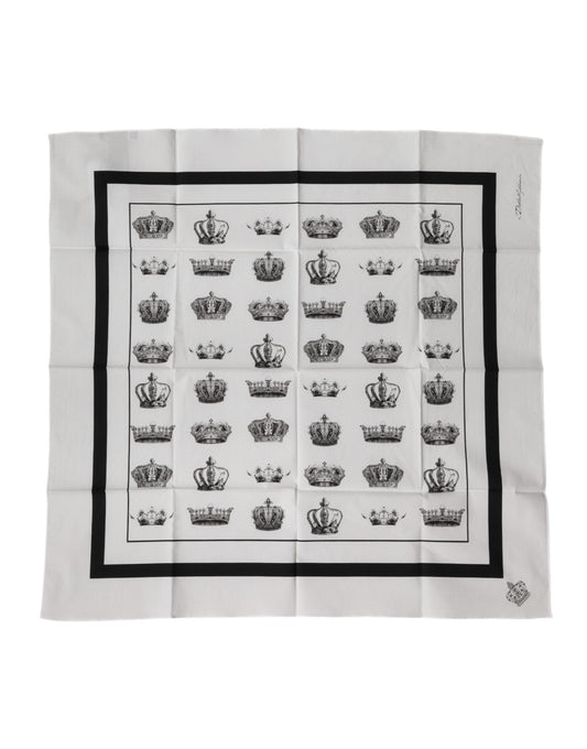 Dolce & Gabbana White Crown Cotton Square Foulard Scarf