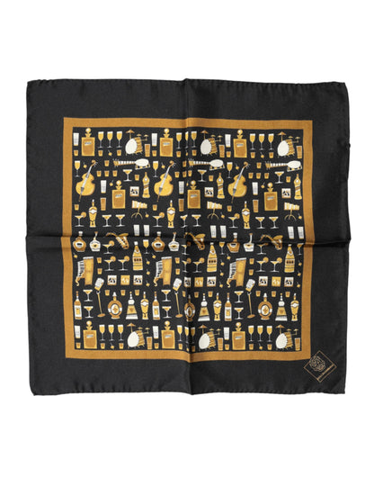 Dolce & Gabbana Black Jazz Club Square Handkerchief Scarf