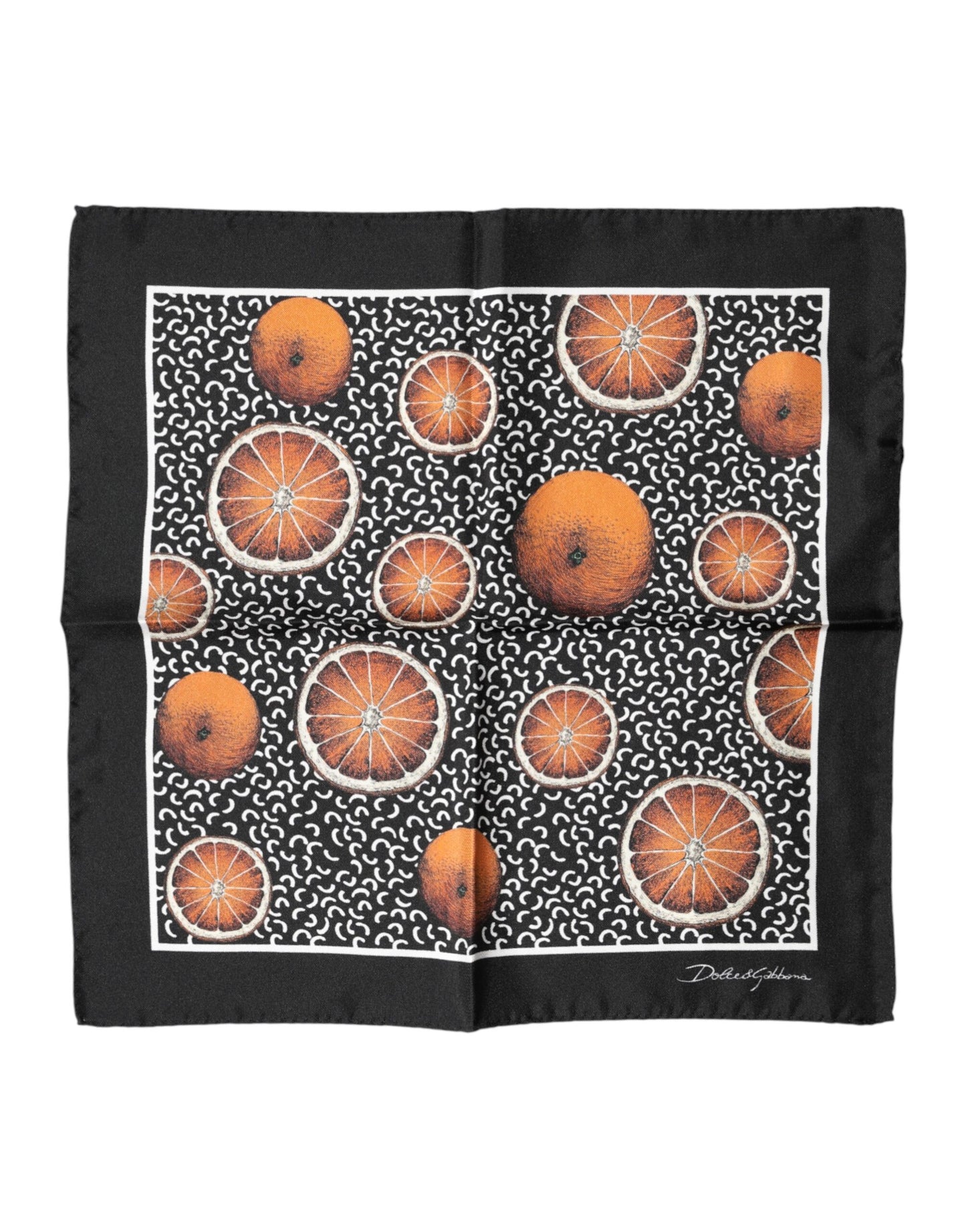 Dolce & Gabbana Black Orange Print Square Handkerchief Scarf