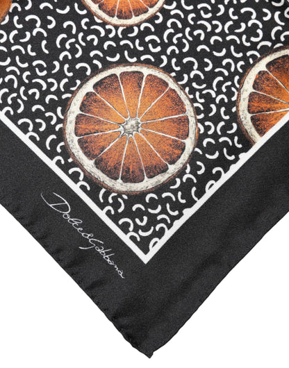 Dolce & Gabbana Black Orange Print Square Handkerchief Scarf