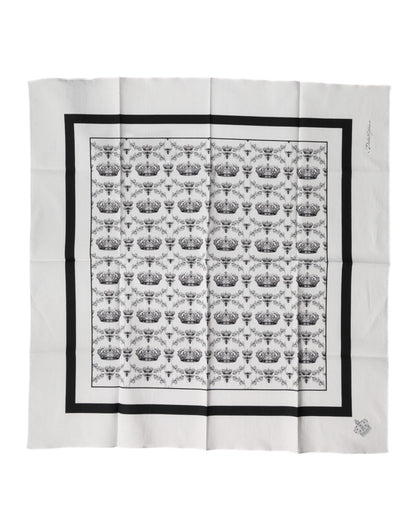 Dolce & Gabbana White Crown Cotton Men Square Foulard Scarf
