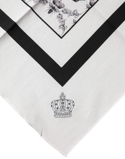 Dolce & Gabbana White Crown Cotton Men Square Foulard Scarf