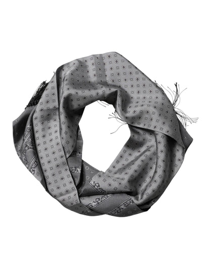 Dolce & Gabbana Gray Patterned Fringes Neck Foulard Scarf