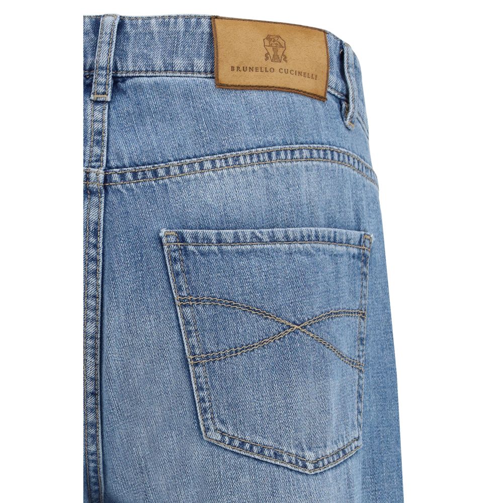 Brunello Cucinelli Light Blue Cotton Straight-Leg Jeans