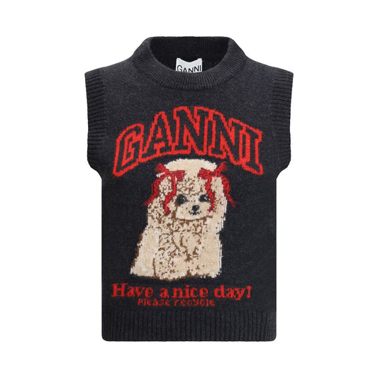 Ganni Black Wool Sleeveles Sweater