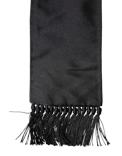 Dolce & Gabbana Lace Marble & Silk Foulard Stole Wrap Fringes Scarf - Black