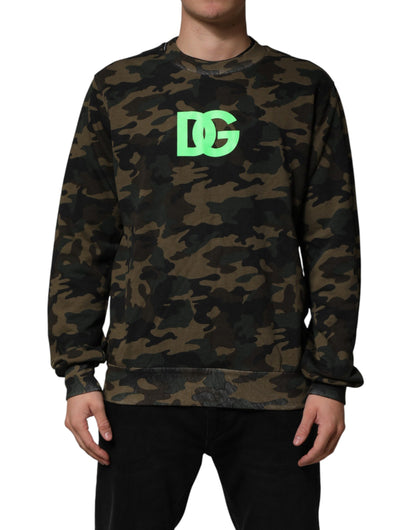 Dolce & Gabbana Men's Crew Neck Cotton Sweatshirt - Multicolor Patterned Camouflage
