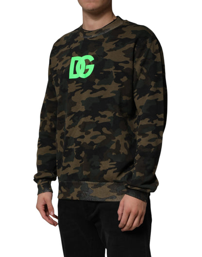 Dolce & Gabbana Men's Crew Neck Cotton Sweatshirt - Multicolor Patterned Camouflage