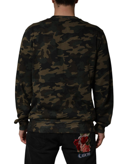 Dolce & Gabbana Men's Crew Neck Cotton Sweatshirt - Multicolor Patterned Camouflage