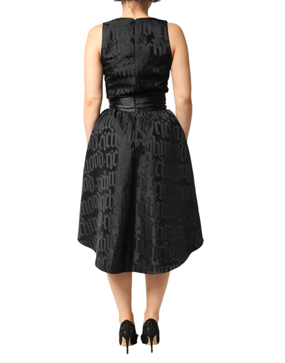 John Richmond Women's Sleeveless V Neck Stretch Viscose Midi Dress - Black Jacquard