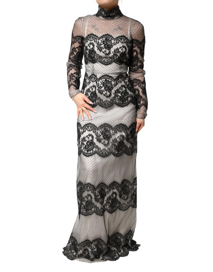 Dolce & Gabbana Women's Sheath Long-Sleeve Polyamide Polyester Cotton & Silk Maxi Long Dress - Black White Patterned