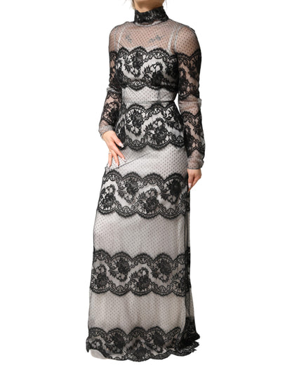 Dolce & Gabbana Women's Sheath Long-Sleeve Polyamide Polyester Cotton & Silk Maxi Long Dress - Black White Patterned