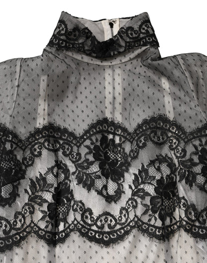Dolce & Gabbana Women's Sheath Long-Sleeve Polyamide Polyester Cotton & Silk Maxi Long Dress - Black White Patterned