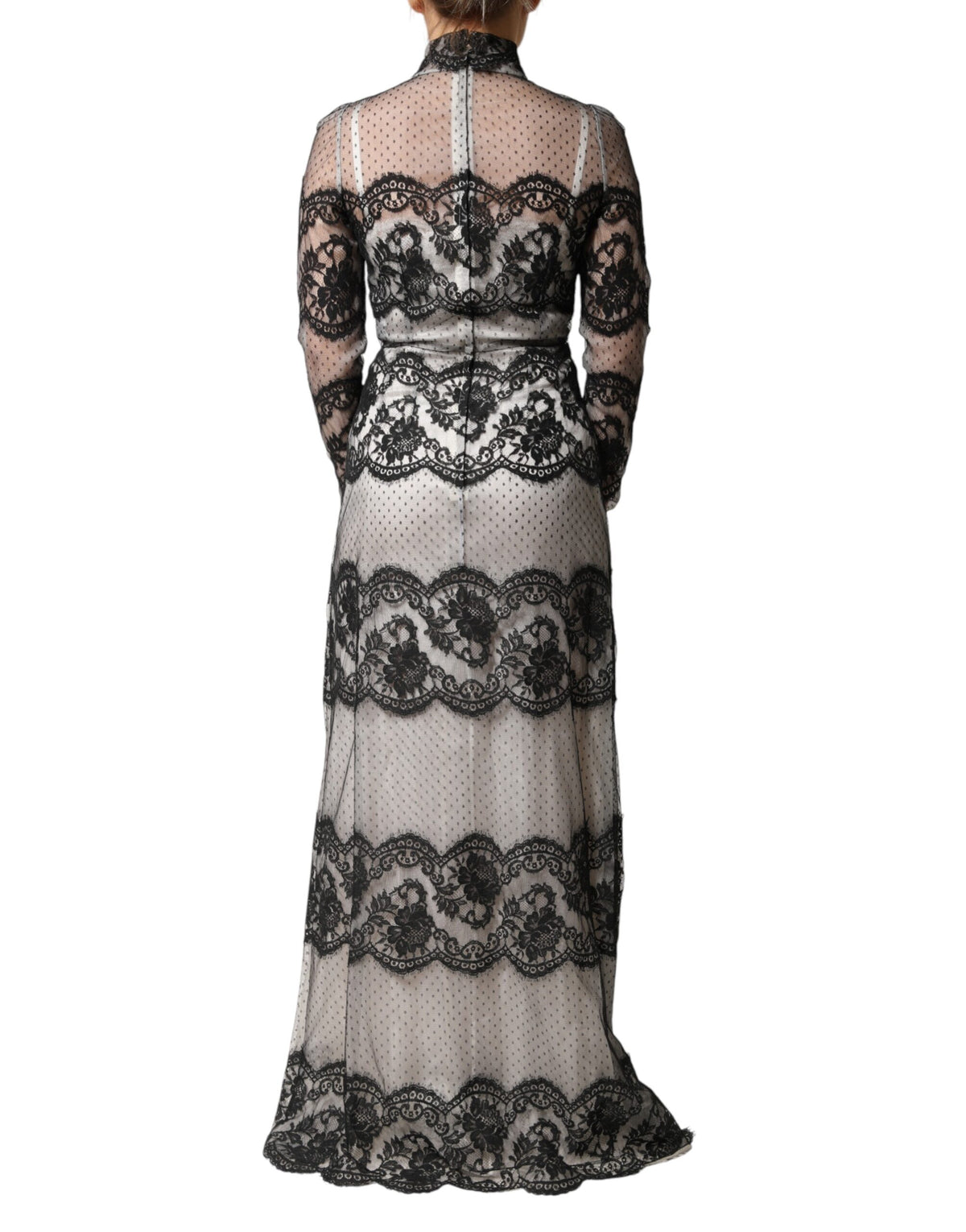 Dolce & Gabbana Women's Sheath Long-Sleeve Polyamide Polyester Cotton & Silk Maxi Long Dress - Black White Patterned