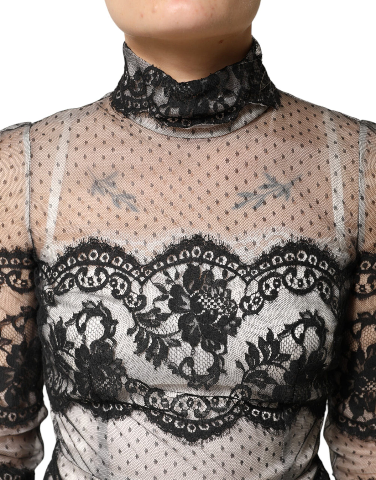Dolce & Gabbana Women's Sheath Long-Sleeve Polyamide Polyester Cotton & Silk Maxi Long Dress - Black White Patterned