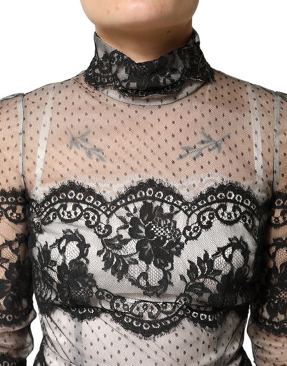 Dolce & Gabbana Women's Sheath Long-Sleeve Polyamide Polyester Cotton & Silk Maxi Long Dress - Black White Patterned
