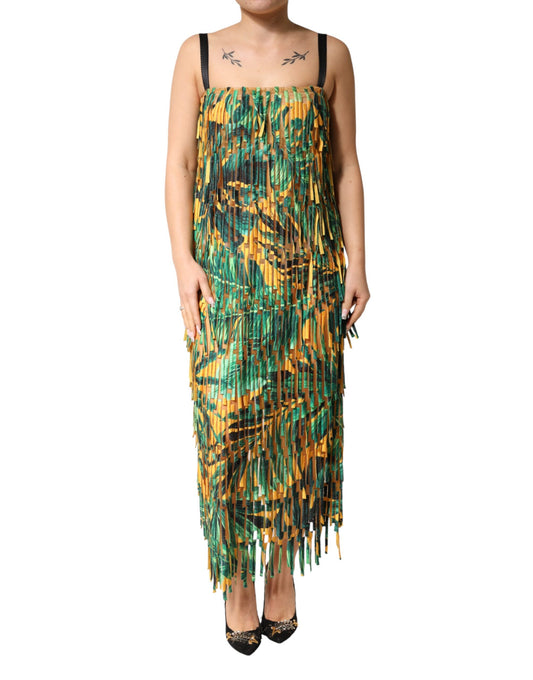 Dolce & Gabbana Women's Sheath Sleeveless Polyamide Cotton Maxi Long Dress - Multicolor Patterned Print