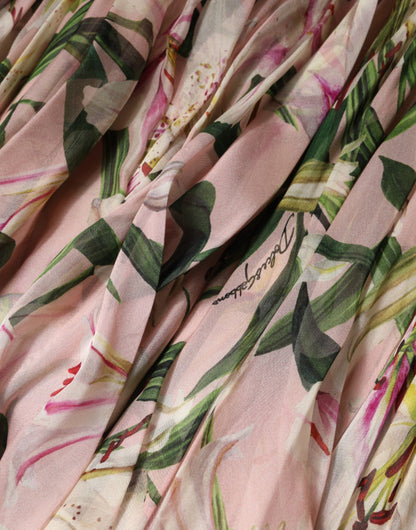 Dolce & Gabbana Women's A Line Long-Sleeve Silk Polyamide & Cotton Maxi Midi Long Dress - Pink Patterned Floral Print