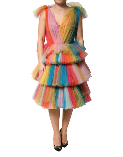 Dolce & Gabbana Women's A Line Cocktail Sleeveless Cotton Silk Nylon & Tulle Midi Dress - Multicolor Patterned