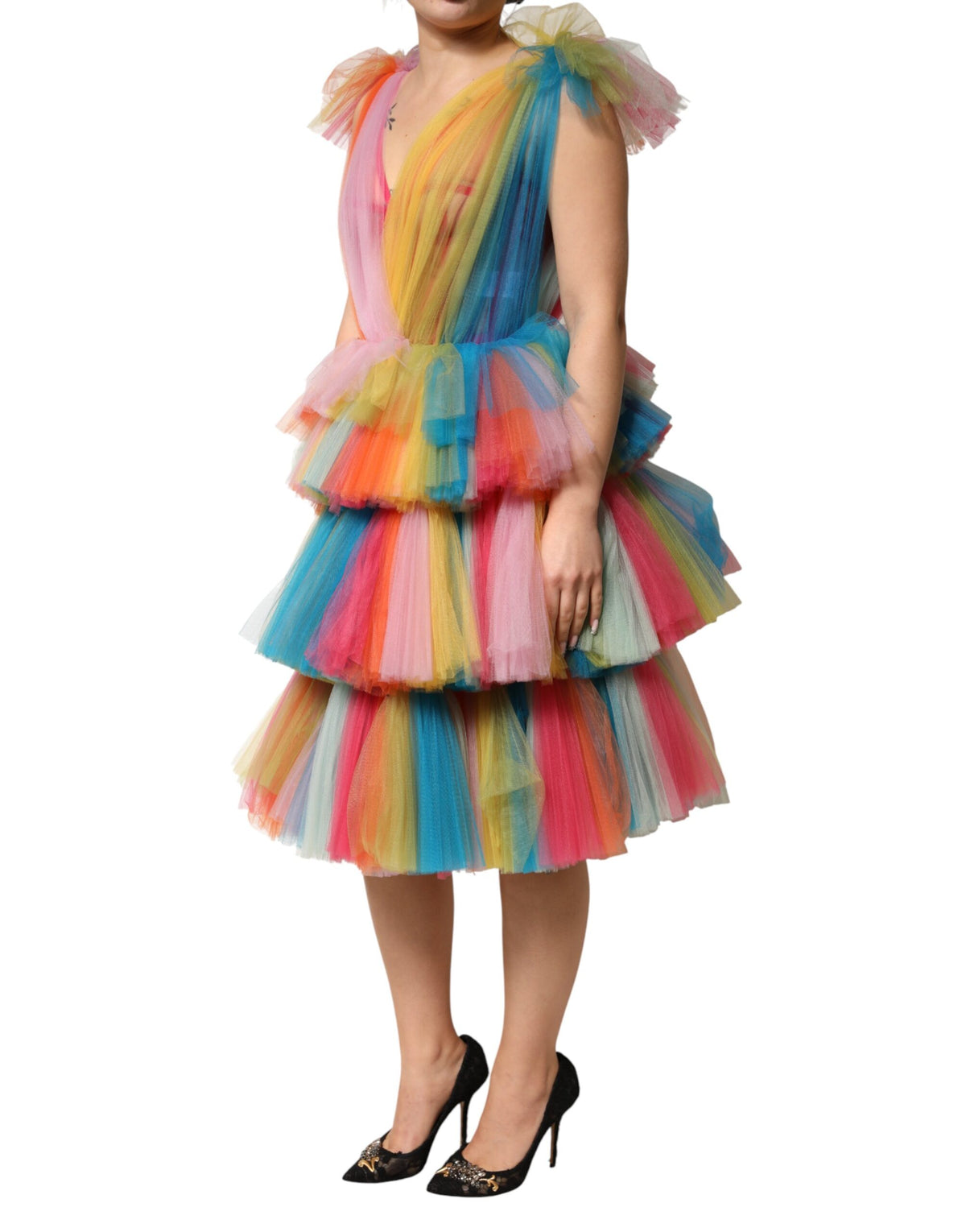 Dolce & Gabbana Women's A Line Cocktail Sleeveless Cotton Silk Nylon & Tulle Midi Dress - Multicolor Patterned