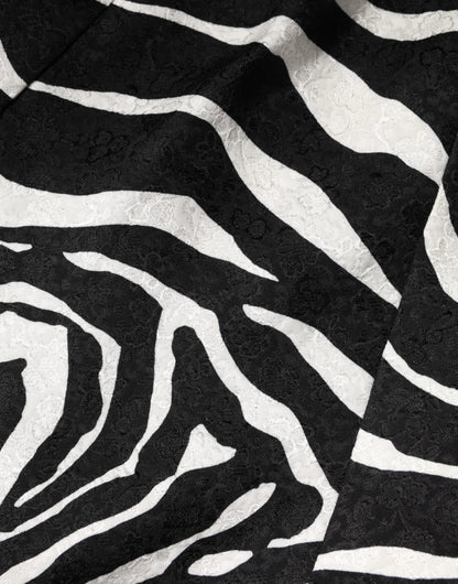 Dolce & Gabbana Women's A Line Sleeveless Viscose Polyester Cotton Short Mini Dress - Black White Zebra Patterned Print