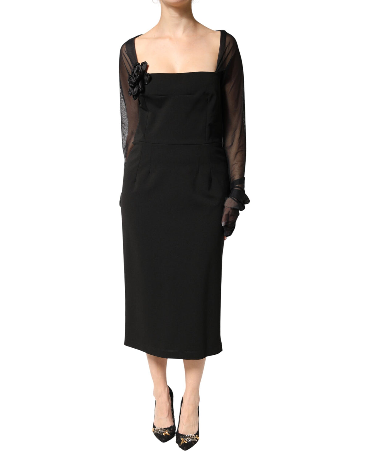 Dolce & Gabbana Women's Sheath Long-Sleeve Stretch Polyamide Viscose Midi Dress - Black