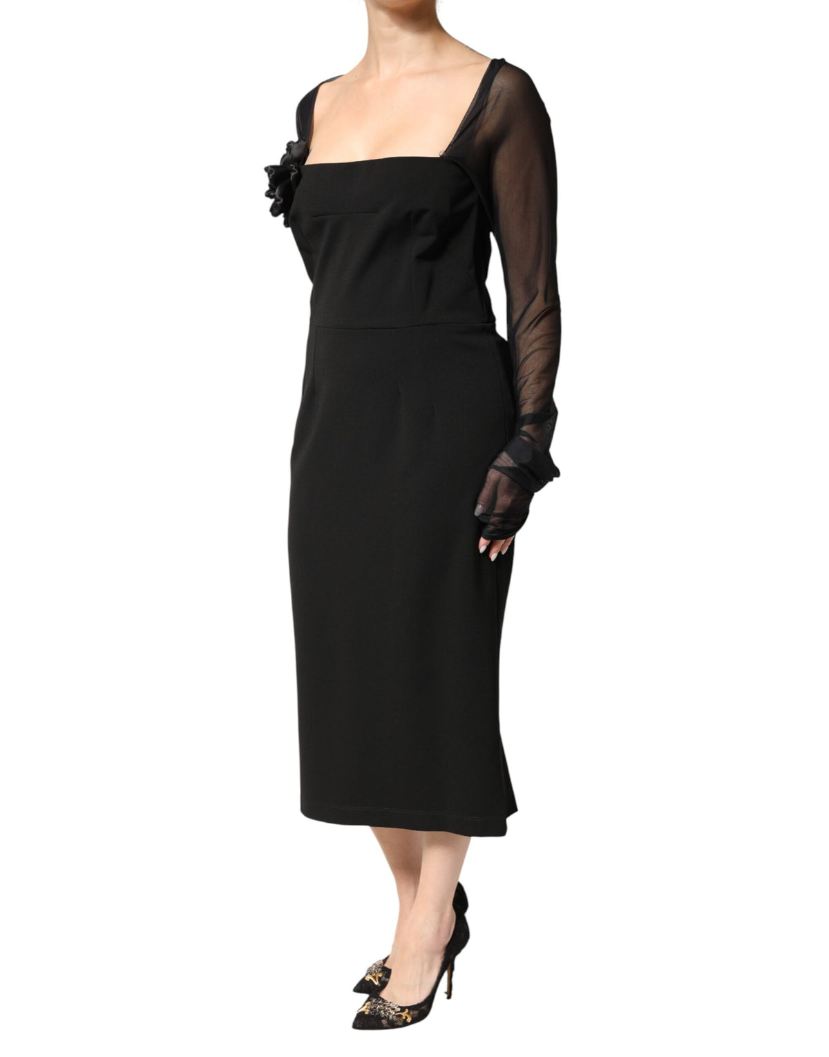 Dolce & Gabbana Women's Sheath Long-Sleeve Stretch Polyamide Viscose Midi Dress - Black