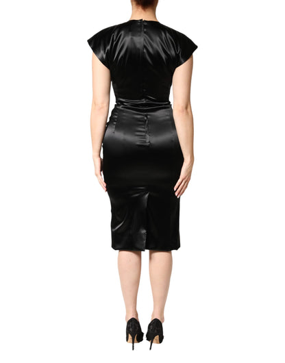 Dolce & Gabbana Women's Sheath Cap-Sleeve Polyamide Polyester Satin & Acetate Midi Dress - Black