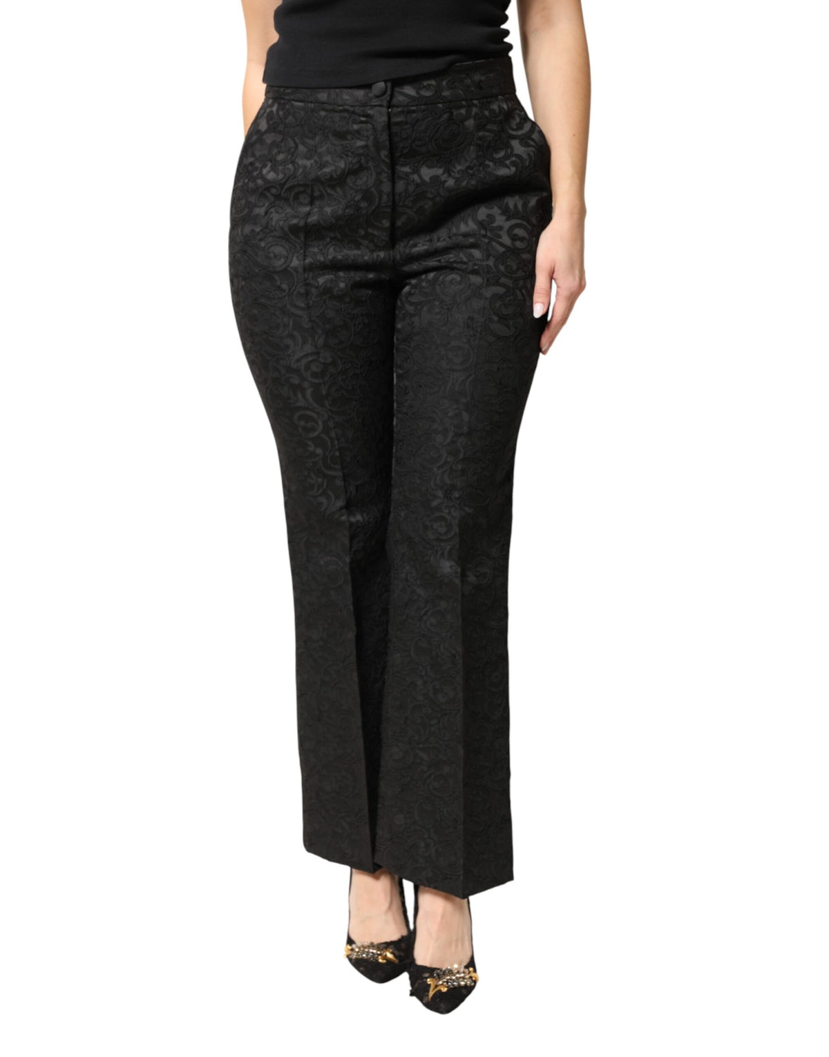 Dolce & Gabbana Women's High Rise Polyester Polyamide & Acetate Trousers - Black Floral
