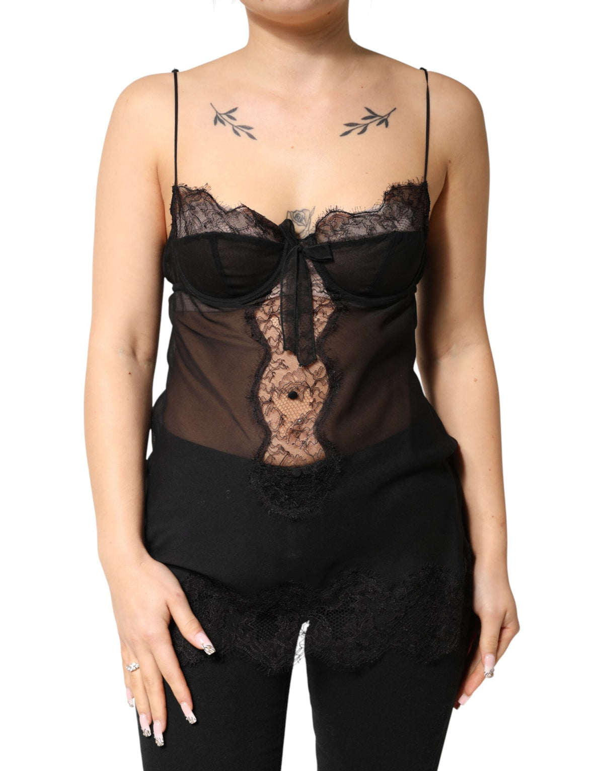 Dolce & Gabbana Women's Polyamide Viscose Silk & Lace Tank Top - Black Floral