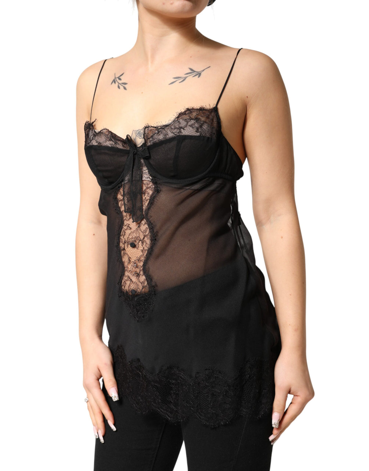 Dolce & Gabbana Women's Polyamide Viscose Silk & Lace Tank Top - Black Floral