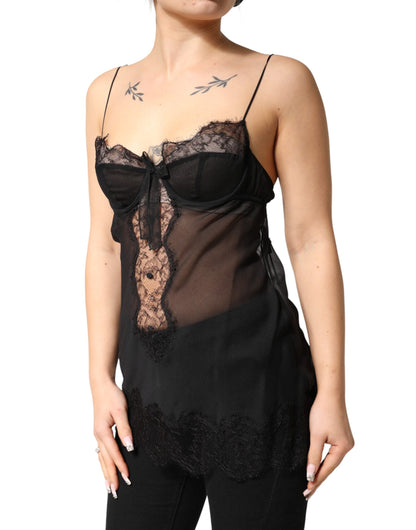 Dolce & Gabbana Women's Polyamide Viscose Silk & Lace Tank Top - Black Floral