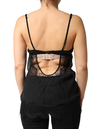 Dolce & Gabbana Women's Polyamide Viscose Silk & Lace Tank Top - Black Floral