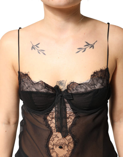 Dolce & Gabbana Women's Polyamide Viscose Silk & Lace Tank Top - Black Floral