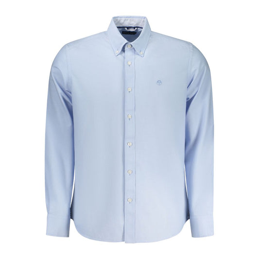 Shirt by North Sails for men in cotton azzurro showcases a sharp silhouette, elegantly detailed with a sharp button-down-collar neckline and sharp .