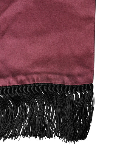 Dolce & Gabbana Maroon Silk Satin Fringes Neck Foulard Scarf
