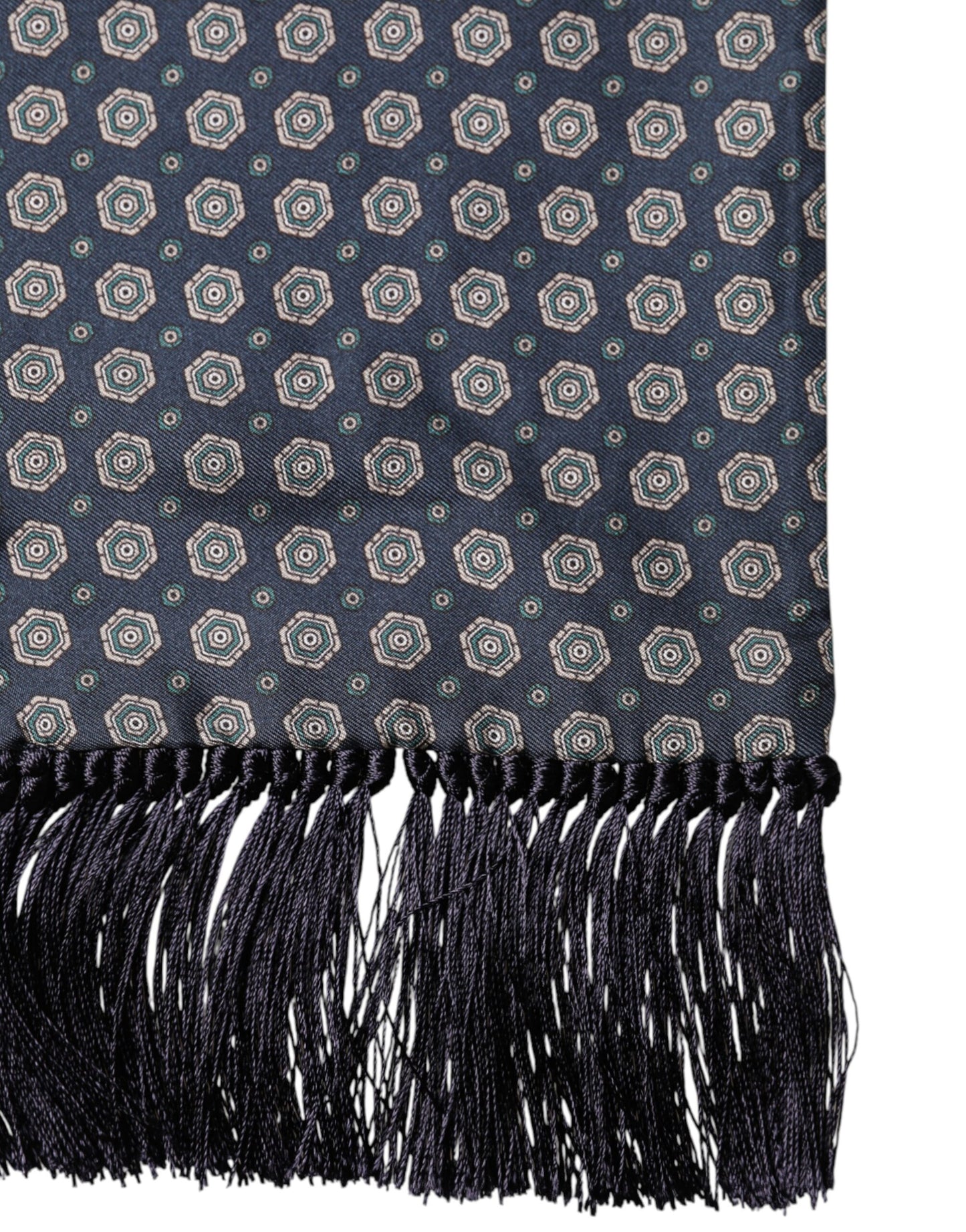 Dolce & Gabbana Blue Patterned Silk Fringes Foulard 138cm x 15.5cm Scarf