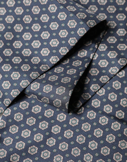 Dolce & Gabbana Blue Patterned Silk Fringes Foulard 138cm x 15.5cm Scarf